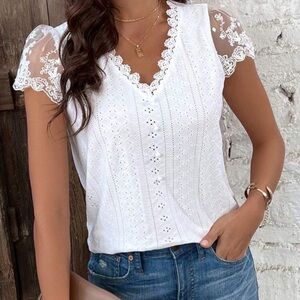 New Elegant White Lace Trim Top